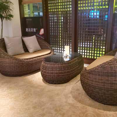 Balcony Table Chair Rattan Chair Three Piece Set Outdoor Courtyard Leisure Rattan Round Sofa Single Table Combination