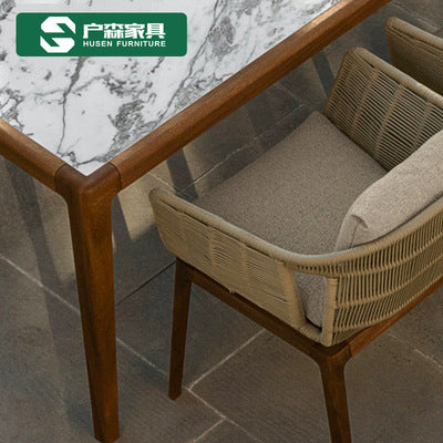 Outdoor Dining Table And Chair Combination Rock Board Furniture Teak Rattan Villa Rattan Chair Outdoor Leisure Model Room Home Stay Chair