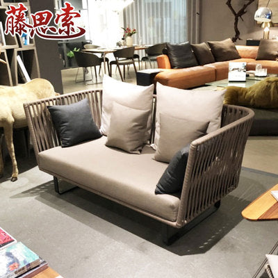 Rattan Thinking Nordic Outdoor Furniture Pure Manual Rattan Courtyard Furniture Balcony Outdoor Milk Tea Shop Rattan Sofa