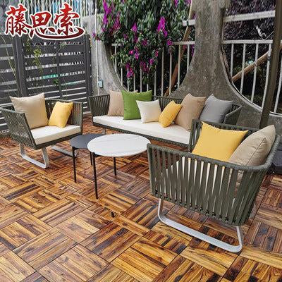 Rattan Thinking Nordic Outdoor Furniture Pure Manual Rattan Courtyard Furniture Balcony Outdoor Milk Tea Shop Rattan Sofa