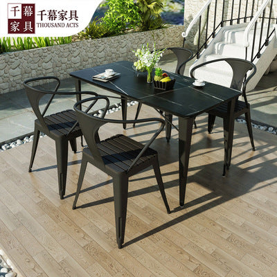 Qianmu Modern Simple Outdoor Rock Table Milk Tea Shop Outdoor Leisure Table And Chair Combination Courtyard Balcony Plastic Wood Table