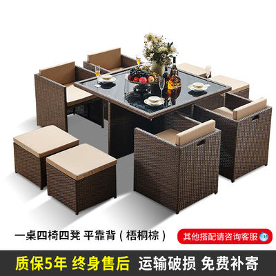 Outdoor Table And Chair Combination Modern Simple Terrace Outdoor Bar Coffee Shop Leisure Rattan Chair Furniture Imitation Rattan Table And Chair
