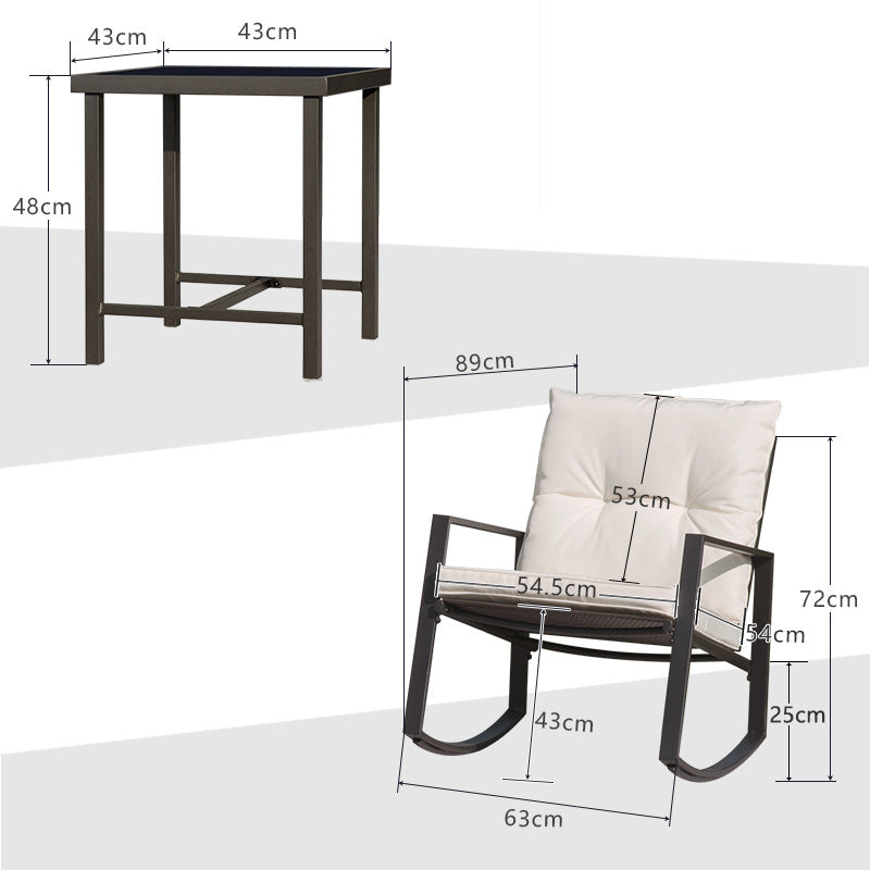 3 Pieces Outdoor Rocking Chairs and Glass Table Set
