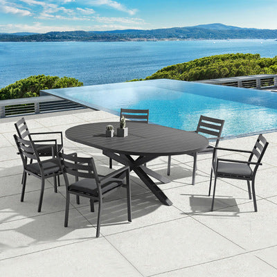 Outdoor Balcony Outdoor Tables And Chairs Courtyard Leisure All Aluminum Stretch Dining Table Combination Outdoor Sunscreen Antirust Tables And Chairs