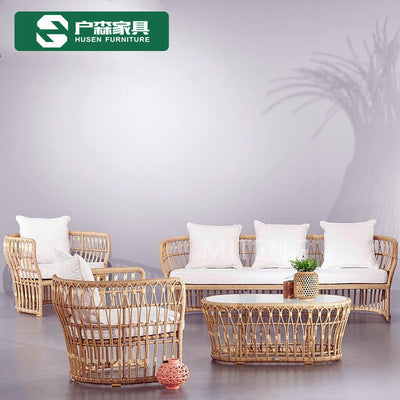 Rattan Chair Sofa Outdoor Leisure Combination Living Room Rattan Balcony Sunscreen Waterproof Outdoor Home Stay Villa Courtyard Furniture
