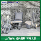 Outdoor Leisure Courtyard Garden Lazy Rattan Sofa Tea Table Outdoor Open Balcony Rattan Chair Three Piece Set Combination