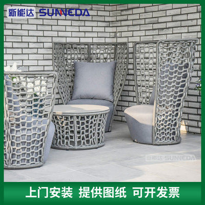 Outdoor Leisure Courtyard Garden Lazy Rattan Sofa Tea Table Outdoor Open Balcony Rattan Chair Three Piece Set Combination