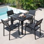 Black Plastic Wood Outdoor Tables And Chairs Combination Courtyard B B Hotel Outdoor Imitation Wood Tables And Chairs Anticorrosive Aluminum Balcony Furniture