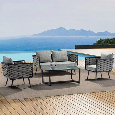 Nordic Outdoor Sofa Tea Table Combination Villa Courtyard Rattan Tables And Chairs Designer Hotel Terrace Furniture Sofa Chairs