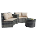 Outdoor Patio Furniture Sets, 4-Piece Outdoor Wicker Half-Moon Sectional Conversation Sofa Sets with 2 Double Half-Moon Sofa, 1 Coffee Table, 1 Side Table