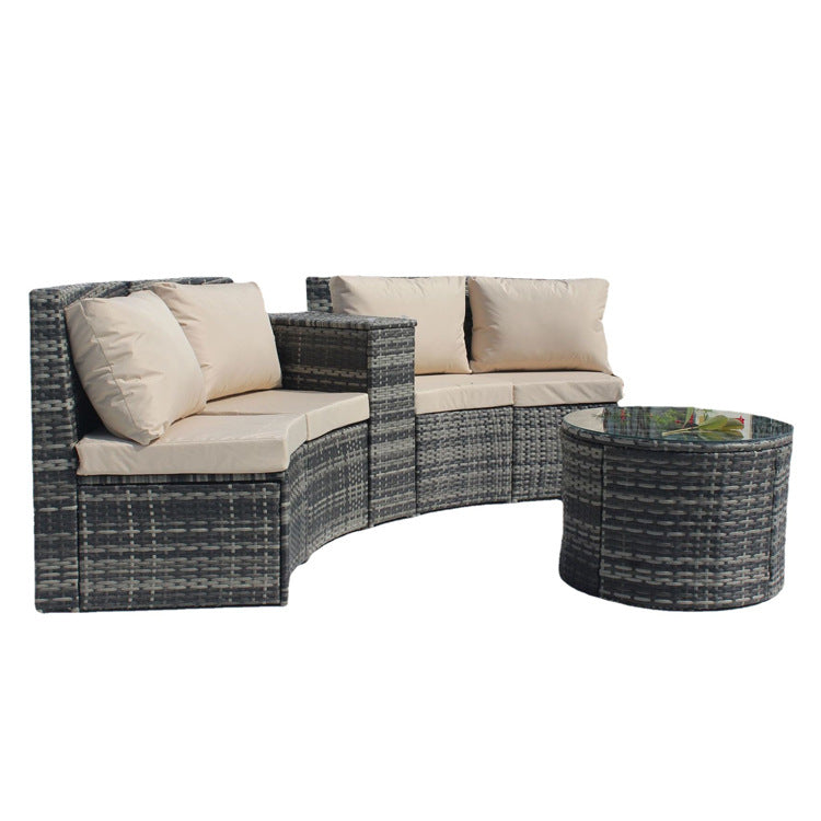 Outdoor Patio Furniture Sets, 4-Piece Outdoor Wicker Half-Moon Sectional Conversation Sofa Sets with 2 Double Half-Moon Sofa, 1 Coffee Table, 1 Side Table