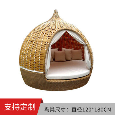 Outdoor Leisure Rattan Bed Birdcage Bed Courtyard Garden Bird's Nest Lounge Chair Beach Swimming Pool Outdoor Round Bed