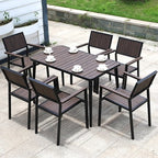 Outdoor Leisure Tables And Chairs Combination Terrace Courtyard Plastic Wood Tables And Chairs Dining Bar Milk Tea Shop Balcony Garden Five Piece Set