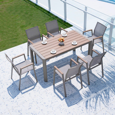 Imitation Wood Teslin Net Cloth Outdoor Tables And Chairs Courtyard Balcony Leisure Tables And Chairs Combination Aluminum Alloy Rattan Chair Outdoor Furniture