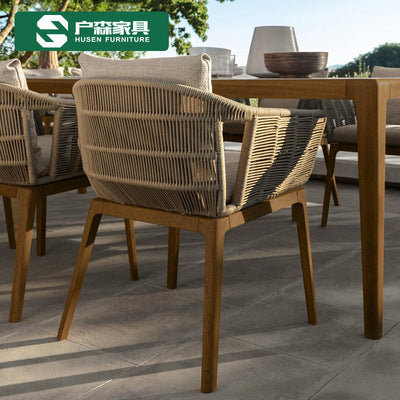 Outdoor Dining Table And Chair Combination Rock Board Furniture Teak Rattan Villa Rattan Chair Outdoor Leisure Model Room Home Stay Chair