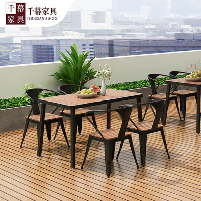 Qianmu American Industrial Style Outdoor Plastic Wood Dining Table And Chair Combination Villa Garden Milk Tea Shop Coffee Shop Balcony Dining Chair