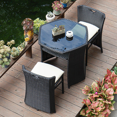 Outdoor Leisure Balcony Rattan Chair Tea Table Three Piece Set Of Modern Simple Rattan Furniture Set Outdoor Balcony Chair