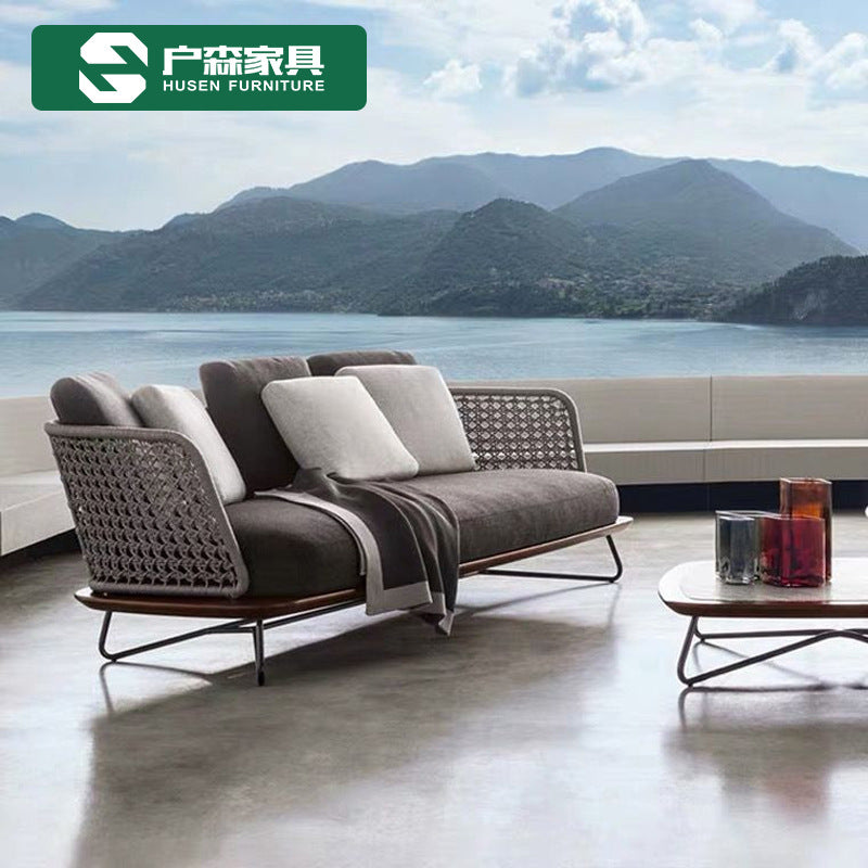 Outdoor Furniture Hand Woven Ribbon Sofa Outdoor Sofa Hotel Outdoor Leisure PVC Rope Sofa