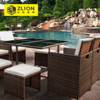 9 Pieces Patio Dining Rattan Chairs and Table Set