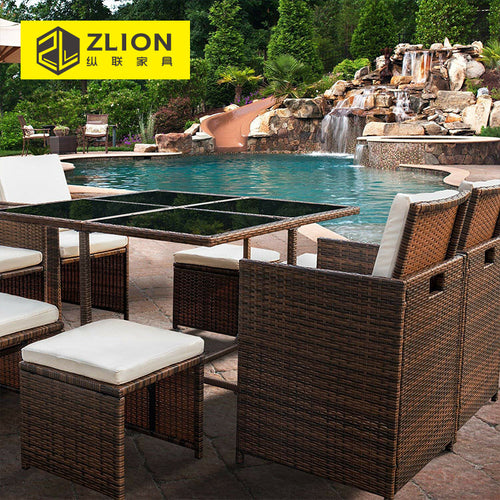 9 Pieces Patio Dining Rattan Chairs and Table Set