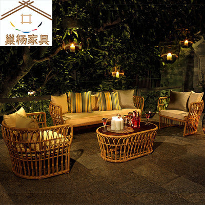 Outdoor Rattan Sofa Villa Terrace Courtyard Sunshine Room Living Room Leisure Hotel Reception Rattan Circular Sofa Combination