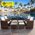 9 Pieces Patio Dining Rattan Chairs and Table Set
