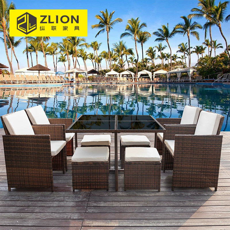 9 Pieces Patio Dining Rattan Chairs and Table Set