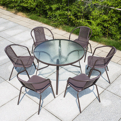 Outdoor Tables And Chairs Courtyard Leisure With Umbrella Combination Outdoor Iron Outdoor Balcony Rattan Chair Three Piece Set Rain And Sun Protection