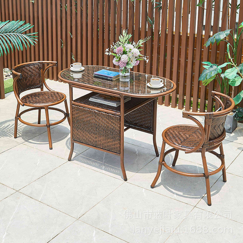 Outdoor Garden Leisure Rattan Chair Three Piece Set Courtyard Balcony Tables And Chairs Milk Tea Shop Coffee Shop Outdoor Tables And Chairs Combination
