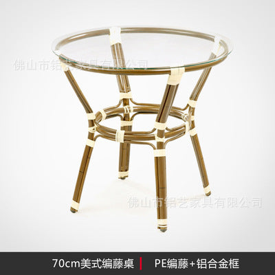 Nordic Rattan Woven Plastic Wood Aluminum Alloy Outdoor Restaurant Balcony Coffee Shop Set Tables Chairs And Tables
