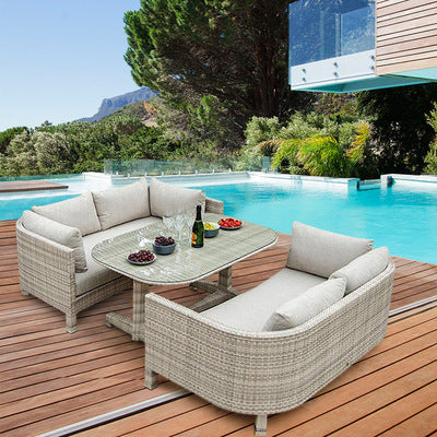 Outdoor Rattan Sofa Balcony Hotel Courtyard Rattan Chair Three Outdoor Imitation Rattan Tables And Chairs Combination Storage Double Sofa