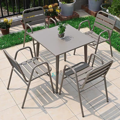 Milk Tea Shop Outdoor Simple Leisure Coffee Table Combination Garden Courtyard Outdoor Aluminum Alloy Outdoor Tables And Chairs Waterproof And Sunscreen