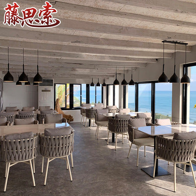 Modern Nordic Simple Outdoor Tables And Chairs Garden Courtyard Balcony Rattan Tables And Chairs Overhead Floor Outdoor Rattan Chairs