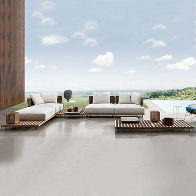 Nordic Outdoor Sofa Villa Courtyard Garden Combined Rattan Sofa Leisure Teak Rattan Chair Sofa