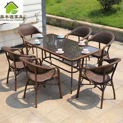 Outdoor Rattan Chair Balcony Table And Chair Combination Courtyard Garden Outdoor Leisure Rattan Woven Table And Chair Combination Imitation Rattan Seat Combination