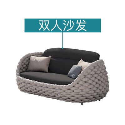 Nordic Outdoor Sofa Courtyard Villa Balcony Rattan Chair Outdoor Terrace Garden Rattan Single Waterproof Sofa Combination
