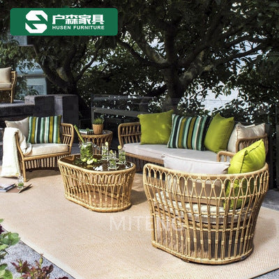 Rattan Chair Sofa Outdoor Leisure Combination Living Room Rattan Balcony Sunscreen Waterproof Outdoor Home Stay Villa Courtyard Furniture