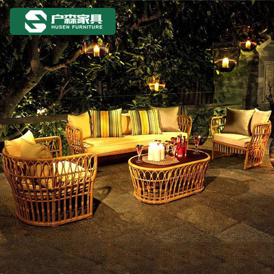 Rattan Chair Sofa Outdoor Leisure Combination Living Room Rattan Balcony Sunscreen Waterproof Outdoor Home Stay Villa Courtyard Furniture