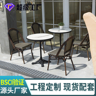Milk Tea Shop Coffee Shop Outdoor Leisure Tables And Chairs PE Imitation Rattan Tables And Chairs American Rattan Chairs Three Piece Tea Table