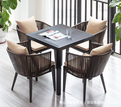 Modern Leisure Courtyard Outdoor Rattan Tables And Chairs Outdoor Villa Milk Tea Shop Chair With Tea Table Combination Outdoor Furniture