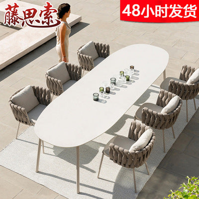 Modern Nordic Simple Outdoor Tables And Chairs Garden Courtyard Balcony Rattan Tables And Chairs Overhead Floor Outdoor Rattan Chairs