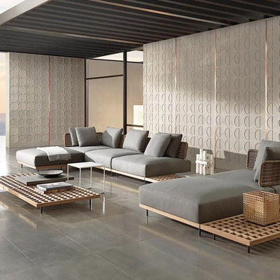 Rattan Woven Outdoor Sofa Courtyard Terrace Hotel Leisure Furniture Villa Rattan Art Open-air Garden Tea Table Combination