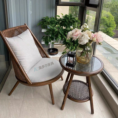 Balcony Leisure Table And Chair Combination Rattan Single Sofa Chair Outdoor Courtyard Garden Terrace Rattan Chair Tea Table Set