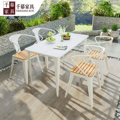 Qianmu Modern Simple Outdoor Rock Table Milk Tea Shop Outdoor Leisure Table And Chair Combination Courtyard Balcony Plastic Wood Table