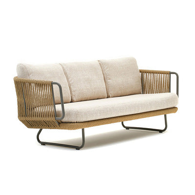 Outdoor Rattan Sofa Outdoor Terrace Leisure Sofa Rattan Chair Balcony Living Room Rattan Woven Bamboo Rattan Sofa Courtyard Sunscreen