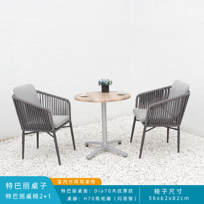 Outdoor Leisure Metal Tables And Chairs Outdoor Coffee Shop Milk Tea Shop Balcony Rattan Chair Three Piece Rope Braided Terrace Tables And Chairs