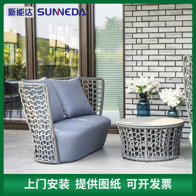 Outdoor Leisure Courtyard Garden Lazy Rattan Sofa Tea Table Outdoor Open Balcony Rattan Chair Three Piece Set Combination