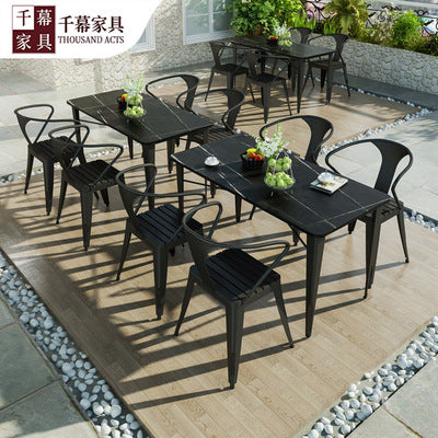 Qianmu Modern Simple Outdoor Rock Table Milk Tea Shop Outdoor Leisure Table And Chair Combination Courtyard Balcony Plastic Wood Table