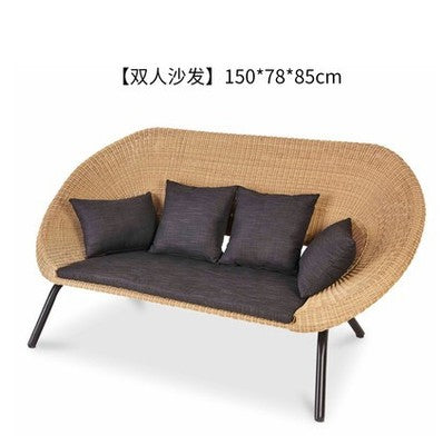 Balcony Leisure Combination Sofa Courtyard Garden Outdoor Rattan Weaving Nordic Hotel Soft Rattan Chair Outdoor Three Piece Set