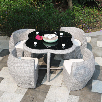 Outdoor Tables And Chairs Courtyard With Umbrella Outdoor Outdoor Balcony Tengbian Courtyard Garden Waterproof Tea Table Rattan Chair Combination Furniture